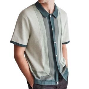 Madewell Striped Short-Sleeve Polo Sweater Top Green 2XL Preppy Spring Fall